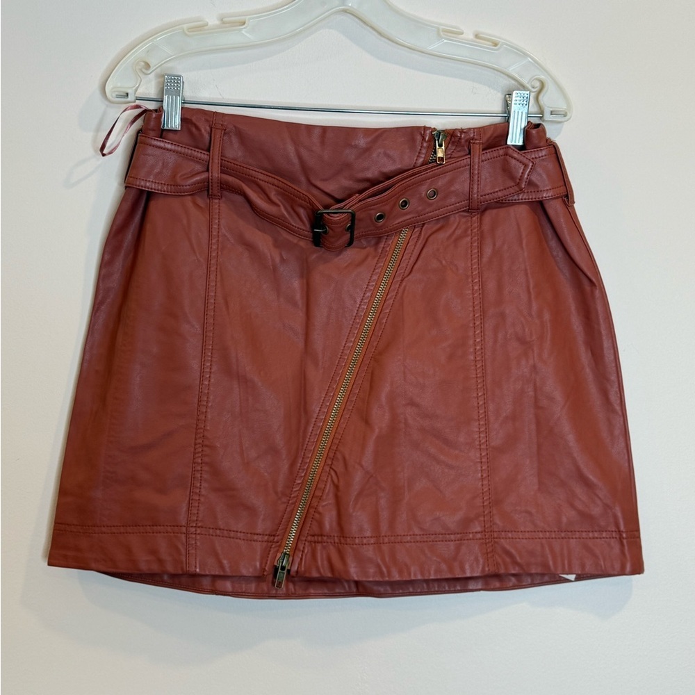🔥NWOT Free People Women's Leather Mini Skirt - Rust Size 12🔥
